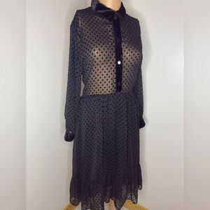 Zara Sheer Black Polka Dot Long Sleeve Dress
